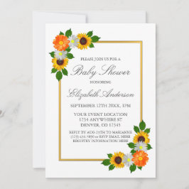 Convites Chá de fraldas de Quadro Dourado Floral