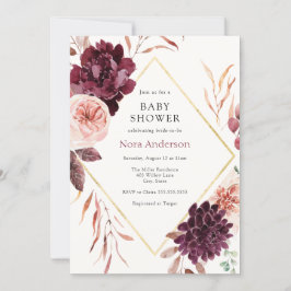Convites Chá de fraldas de Quadro Dourado Floral do Autumn 