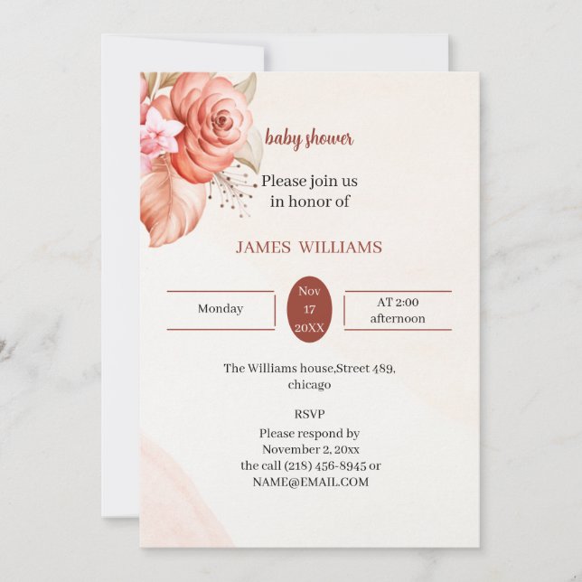 Convites Chá de fraldas de Quadro Floral Elegante Personali (Frente)