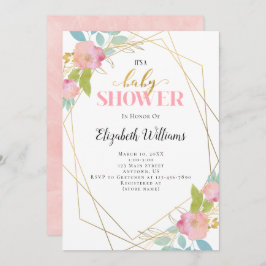 Convites Chá de fraldas de Quadro Geométrico das Flores Ros