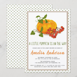 Convites Chá de fraldas de quadros de abóbora e bolinhas 