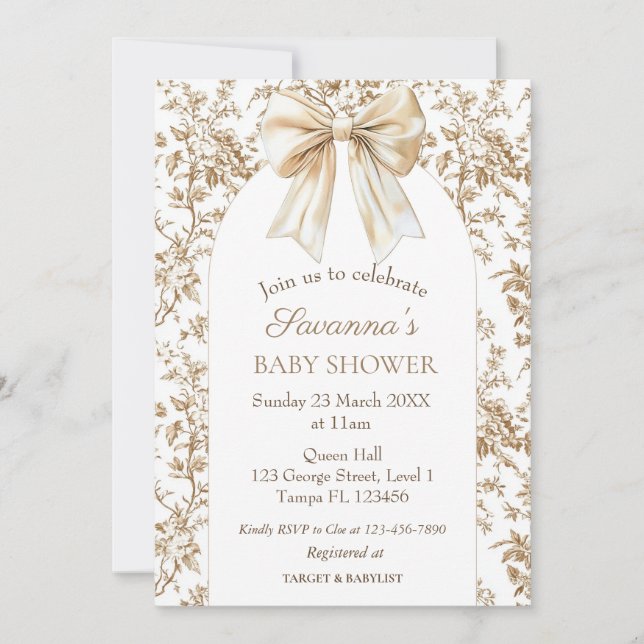 Convites Chá de fraldas de Quarming Coquette Chinoiserie (Frente)