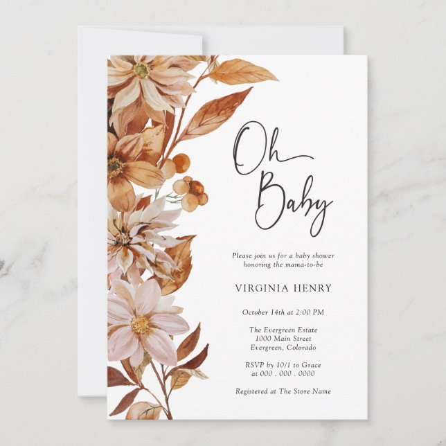 Convites Chá de fraldas de queda (Frente)