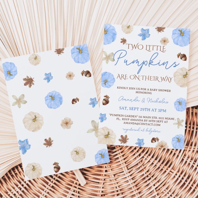 Convites Chá de fraldas de queda de abóbora azul de gêmeos (Criador carregado)