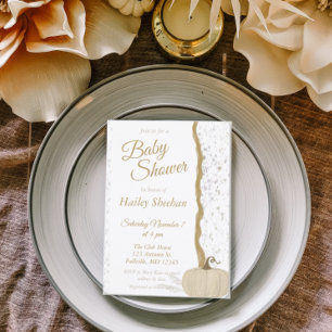 Convites Chá de fraldas de queda de abóbora branca minimali