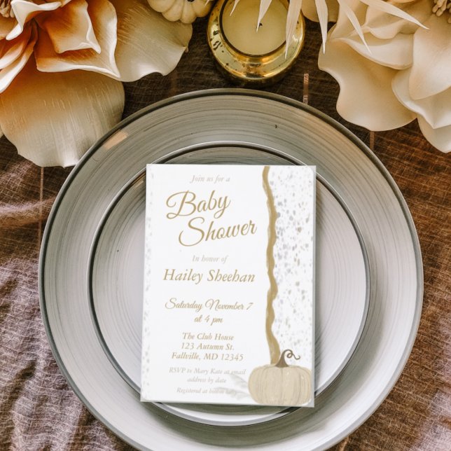 Convites Chá de fraldas de queda de abóbora branca minimali (Criador carregado)