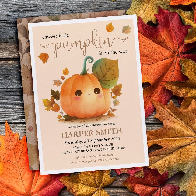 Convites Chá de fraldas de queda de abóbora doce ( Embrace the charm of the season with our heartwarming little pumpkin Baby Shower invitation. )