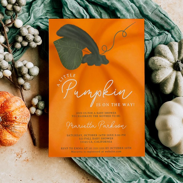 Convites Chá de fraldas de queda de abóbora laranja (Cute orange little pumpkin fall baby shower invitation)