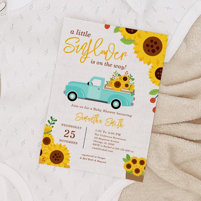 Convites Chá de fraldas de Queda de Caminhão Amarelo de Gir (Sunflower Baby Shower  Yellow Truck Fall Shower Invite Pack Rustic Sunflower Boho  Yellow Floral )