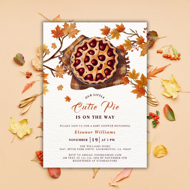 Convites Chá de fraldas de queda de Cherry Cutie (Fall Cutie Pie Baby Shower Invitation Template)