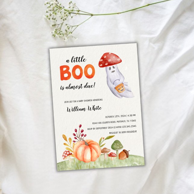Convites Chá de fraldas de queda de Halloween do Fantasma G (Cute Ghost Mushroom Halloween Fall Baby Shower Invitation)