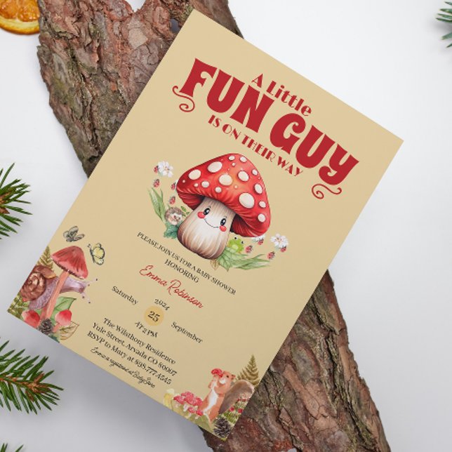 Convites Chá de fraldas de queda de madeira do caracol Mush (mushroom baby shower baby shower invitations fungi red fall watercolor mother to be)
