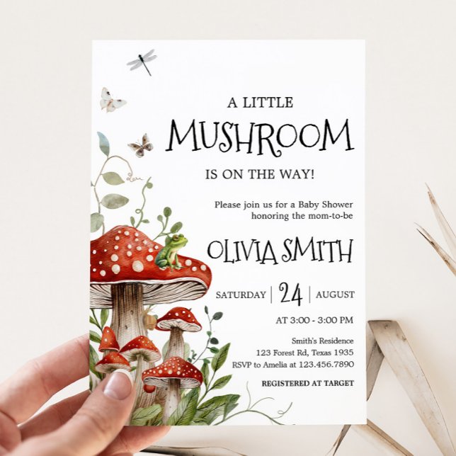 Convites Chá de fraldas de Queda do Cogumelo do Whimsic Fun (Whimsical Mushroom Baby Shower Invitation)