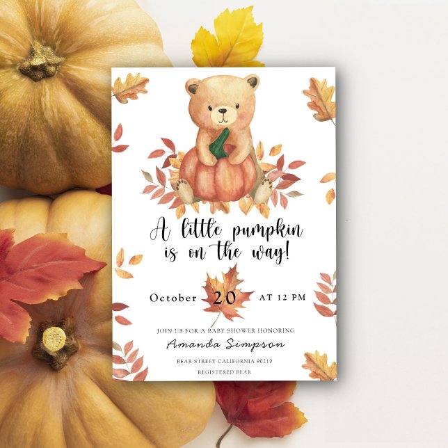 Convites Chá de fraldas de queda do Urso de Pumpkin (Criador carregado)