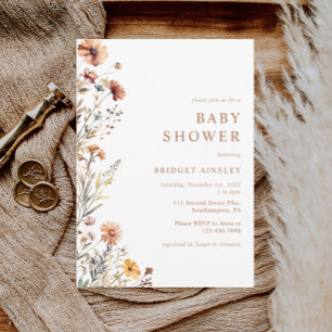 Convites Chá de fraldas de Queda Floral Laranja Aquarela