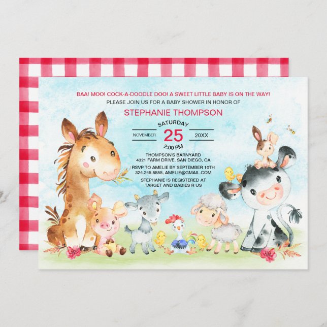 Convites Chá de fraldas De Rapariga De Aquarela (Frente/Verso)