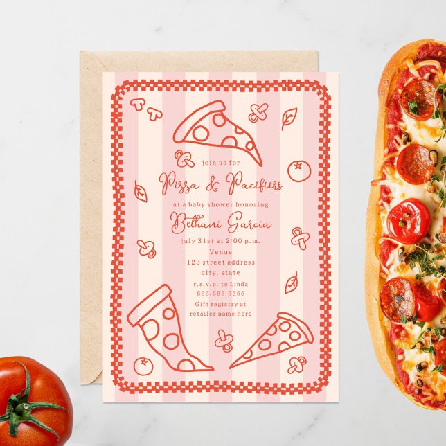 Convites Chá de fraldas de Rapariga de Desenho Pizza e Paci (Criador carregado)