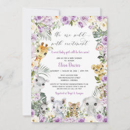 Convites Chá de fraldas de Rapariga de Selva Floral Roxo