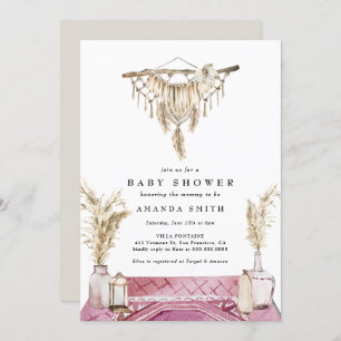 Convites Chá de fraldas de Rapariga Rústica Macrame Boho Ch