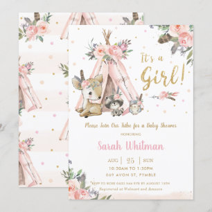 Convites Chá de fraldas De Rapariga Tribal De Boho