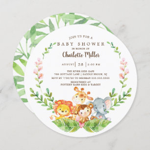 Convites Chá de fraldas de Raparigas da Selva Safari Cute