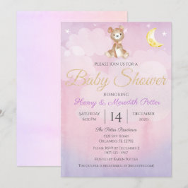 Convites Chá de fraldas de Raparigas Roxas do Urso da Estre