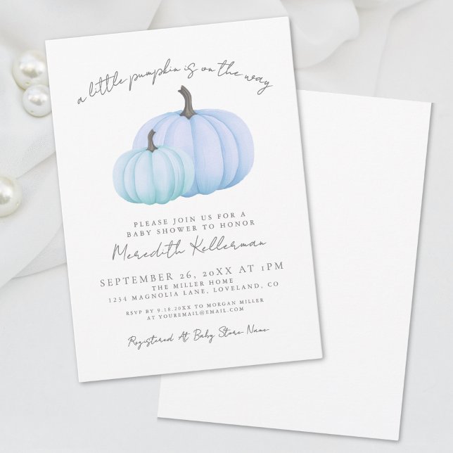 Convites Chá de fraldas de Rapaz Azul (Blue Pumpkin Boy Baby Shower Invitation)