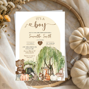 Convites Chá de fraldas De Rapazes Da Pumpkin Fall Woodland