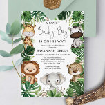 Convites Chá de fraldas de Rapazes da Selva Tropical Safari<br><div class="desc">Celebre a chegada do seu pequeno pacote de alegria com este convite de chá de fraldas temático de safari. A design apresenta um grupo de adoráveis animais da selva e folhas tropicais rústicas de verde.</div>