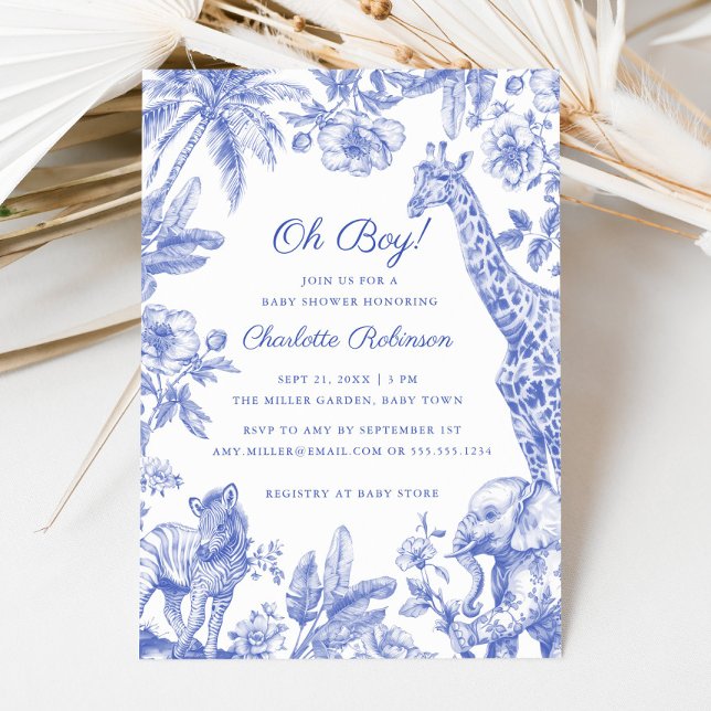 Convites Chá de fraldas de Rapazes da Selva Tropical Safari (Tropical Jungle Safari Animals Boy Baby Shower Invitation)