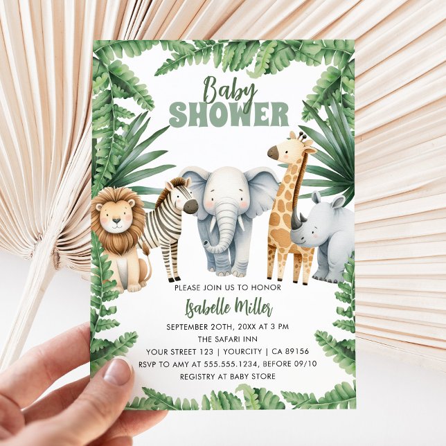 Convites Chá de fraldas de Rapazes da Selva Tropical Safari (Tropical Jungle Safari Animals Boy Baby Shower Invitation)