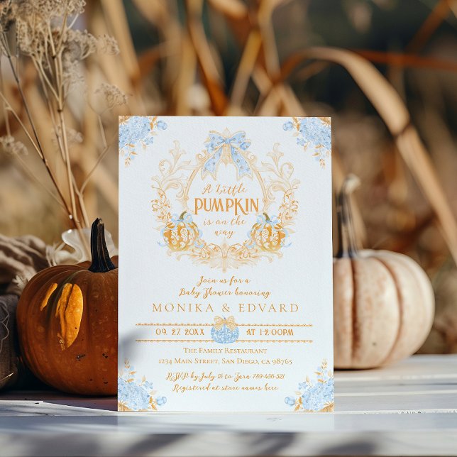 Convites Chá de fraldas de Rapazes Elegante Pumpkin Toile C (Criador carregado)