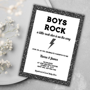 Convites Chá de fraldas De Rapazes Rock Black E Roll Boy