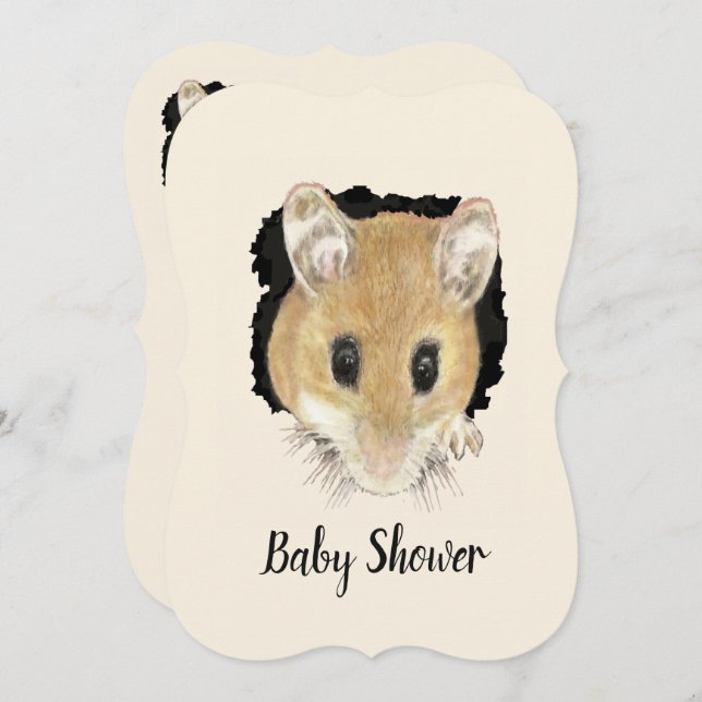 Convites Chá de fraldas de Rato para Bebê de Aquarela (Frente/Verso)