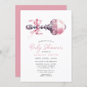 Convites Chá de fraldas de Rattle, bebê Rosa Elegante
