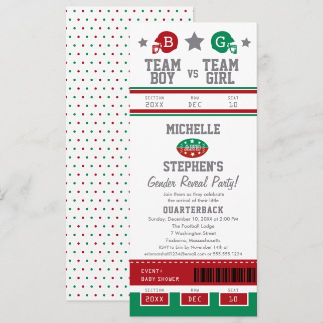 Convites Chá de fraldas de Revelação do Sexo de Bilhete de  (Frente/Verso)