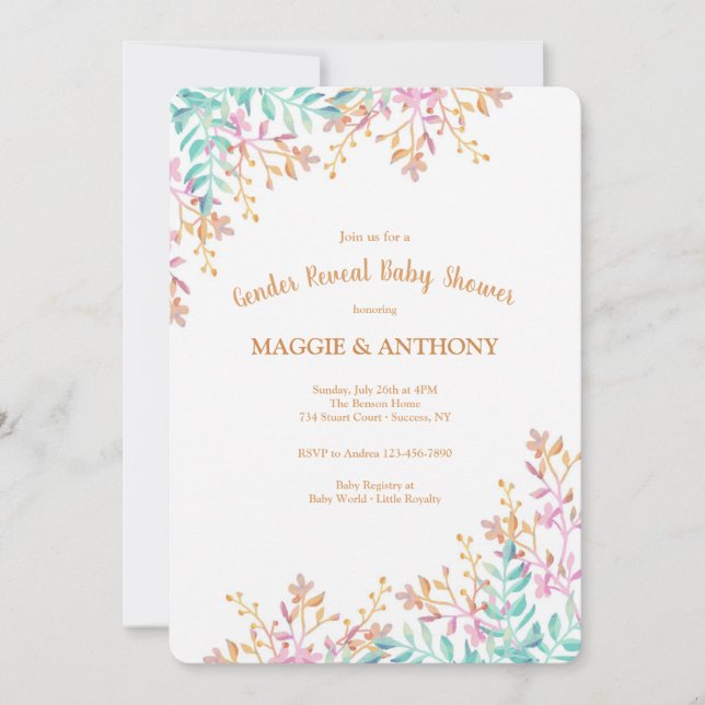 Convites Chá de fraldas de Revisão de Gênero (Frente)