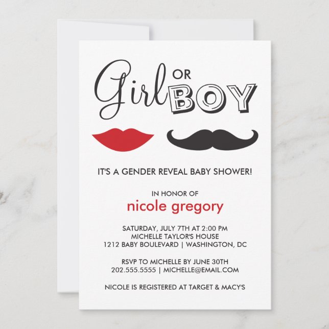 Convites Chá de fraldas de Revisão de Gênero (Frente)