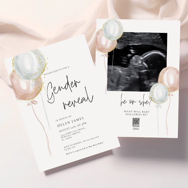 Convites Chá de fraldas de Revisões do Gênero do Balão Rosa (Criador carregado)