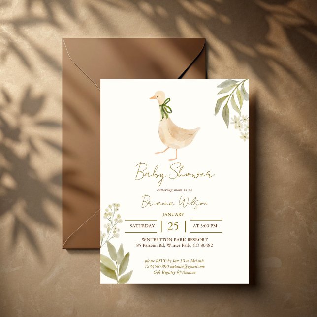 Convites Chá de fraldas de rimas de ganso (Goose nursery rhymes baby shower invitation template instant download cute goose boho baby shower)