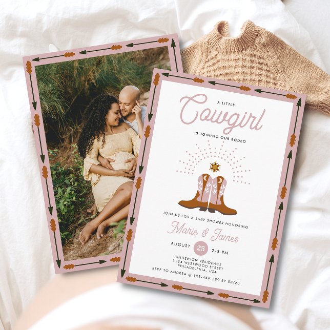 Convites Chá de fraldas de Rodeo Rosa Ocidental (Criador carregado)