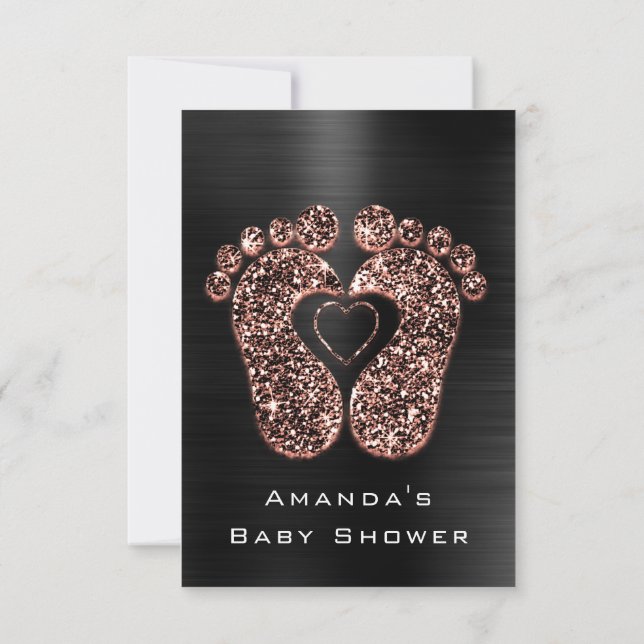 Convites Chá de fraldas de Rosa com brilho brilho preto (Verso)
