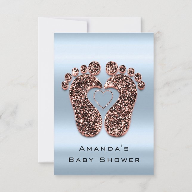 Convites Chá de fraldas de Rosa de brilho de pés de brilho  (Verso)