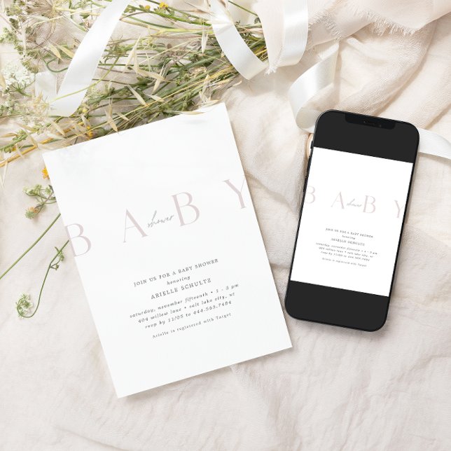 Convites Chá de fraldas de Rosa mínimo ultra-moderno (Criador carregado)