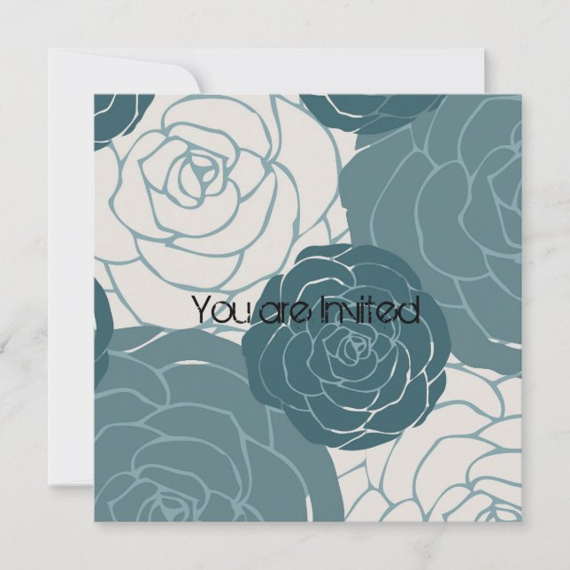Convites Chá de fraldas de Rosas Azul e Branca (Frente)