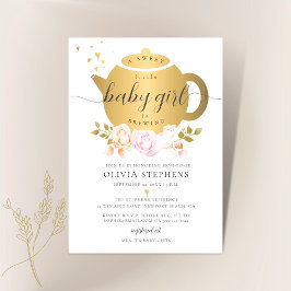 Convites Chá de fraldas de Rosas Dourados Elegante do Tea P