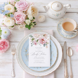 Convites Chá de fraldas de rosas florais românticos