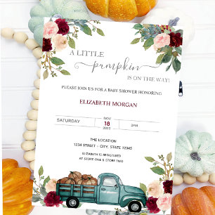 Convites Chá de fraldas de Rosas Pumpkin Truck Burgundy