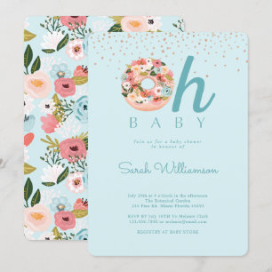 Convites Chá de fraldas de Rosquinha Botânica Azul-Bebê