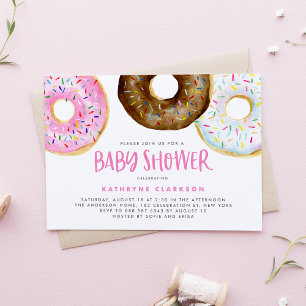 Convites Chá de fraldas de Rosquinhas de Aquarela Rosa e Ch